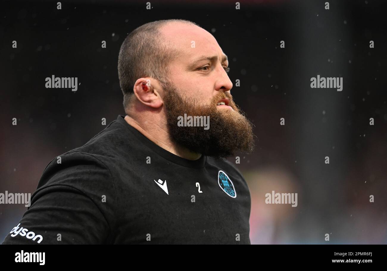 Kingsholm Stadium, Gloucester, Gloucestershire, UK. 14th Apr, 2023. Gallagher Premiership Rugby, Gloucester versus Bath; Tom Dunn of Bath warms up Credit: Action Plus Sports/Alamy Live News Stock Photo