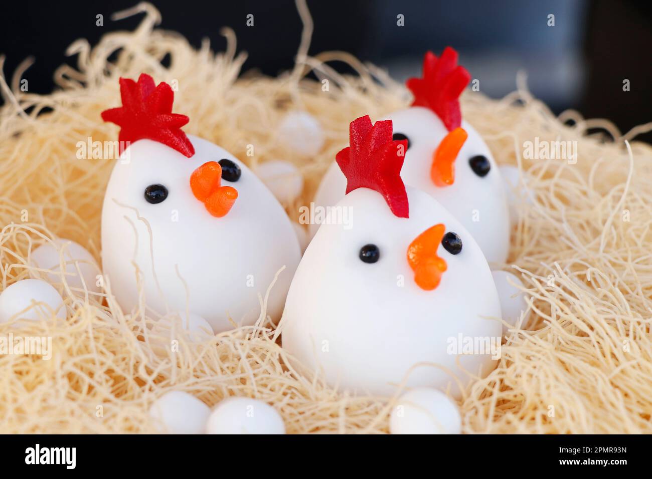 marzipan art chicken cake dessert, easter speciality Stock Photo
