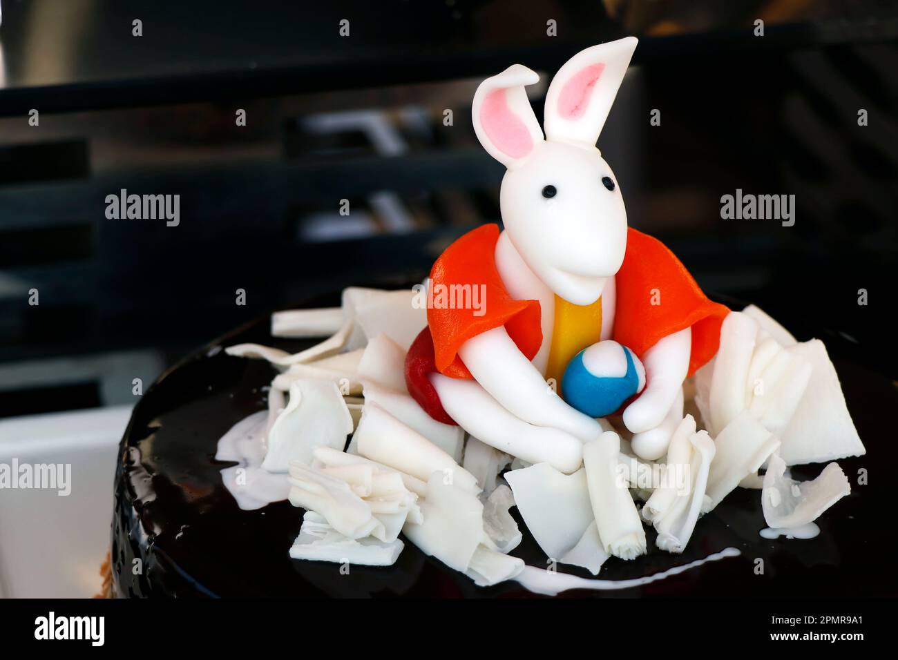 marzipan art bunny or rabbit cake dessert, easter speciality Stock Photo