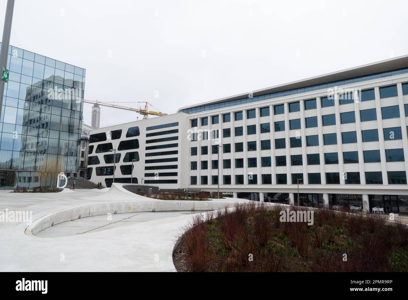 The Business Leaders Center under a cloudy sky on a rainy day in Kaunas, Lithuania Stock Photo