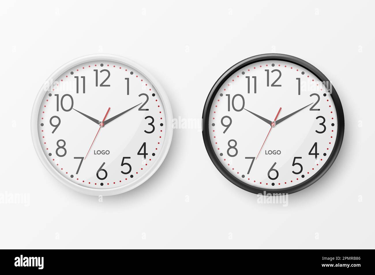 Vector 3d Realistic Round White and Black Wall Office Clock Icon Set ...