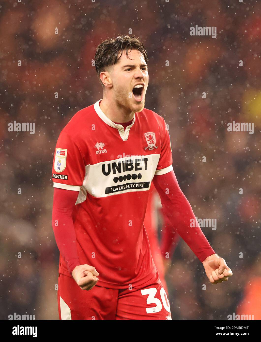 Jonny Howson (R) of Middlesbrough in action with XXX of Norwich City during  the Sky Bet Championship match Middlesbrough vs Norwich City at Riverside  Stadium, Middlesbrough, United Kingdom, 14th April 2023 (Photo