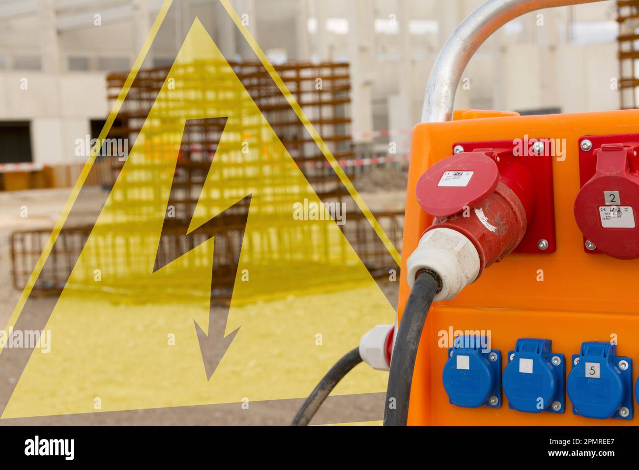 Attention, site power distributor on the construction site Stock Photo