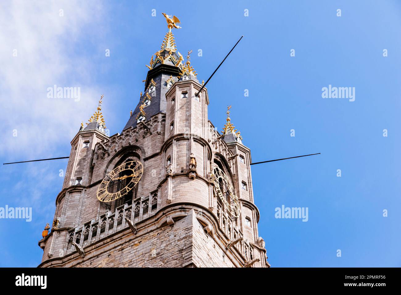 Detail of the top.The Belfry of Ghent is one of three medieval towers