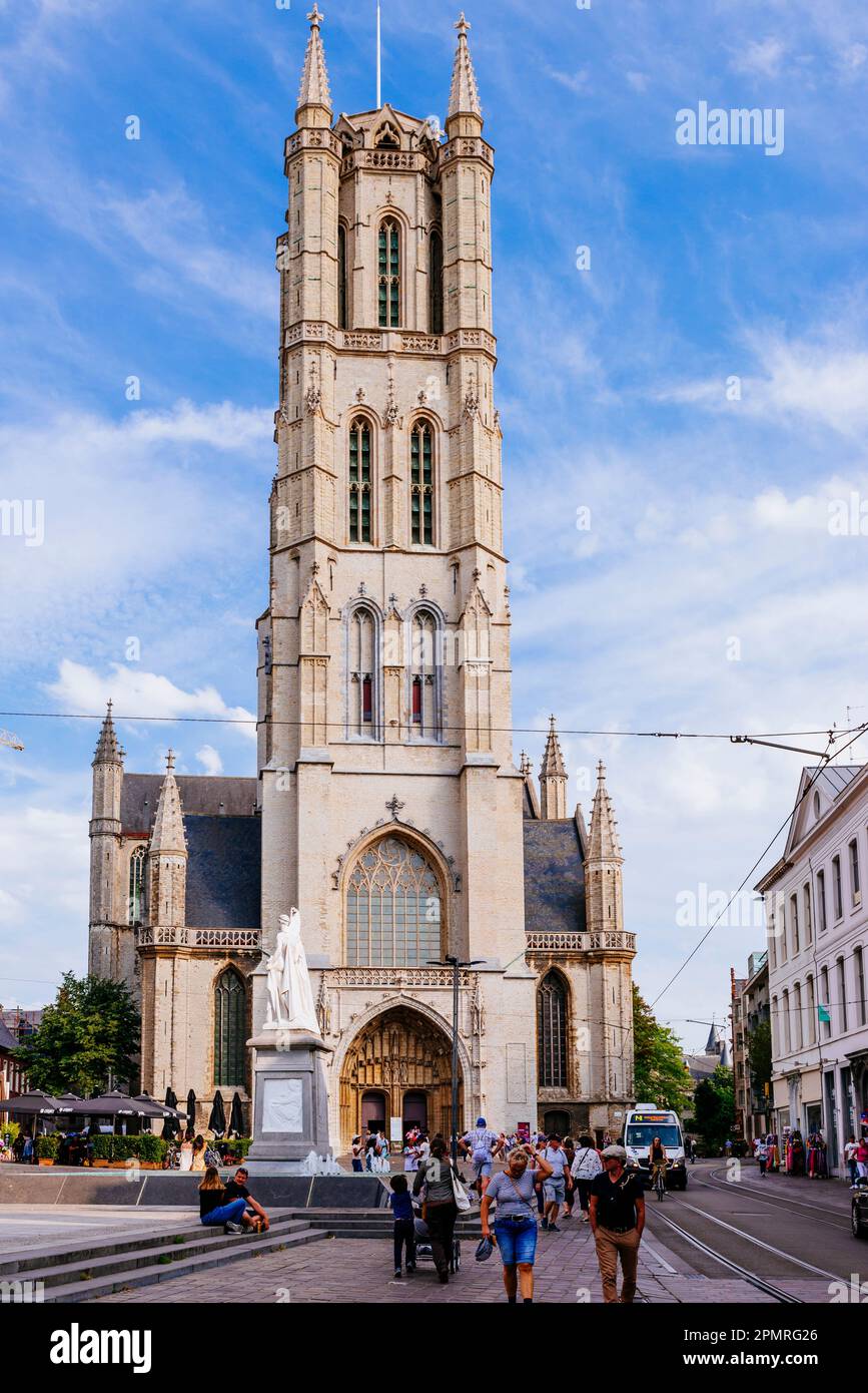 Saint Bavo's Cathedral And Its Majestic Bell Tower. Ghent, East ...