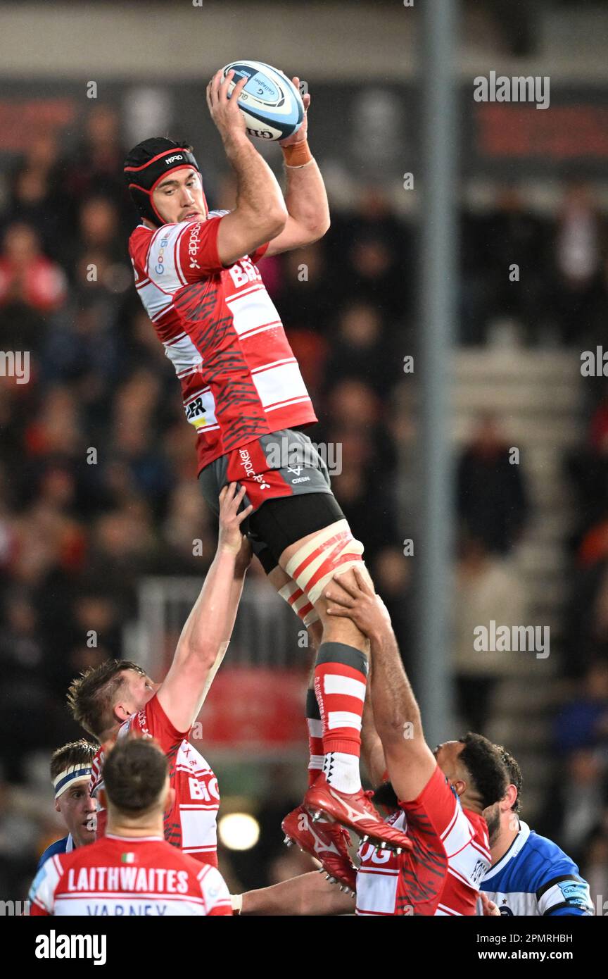 Kingsholm Stadium, Gloucester, Gloucestershire, UK. 14th Apr, 2023. Gallagher Premiership Rugby, Gloucester versus Bath; Matias Alemanno of Gloucester wins the lineout ball Credit: Action Plus Sports/Alamy Live News Stock Photo
