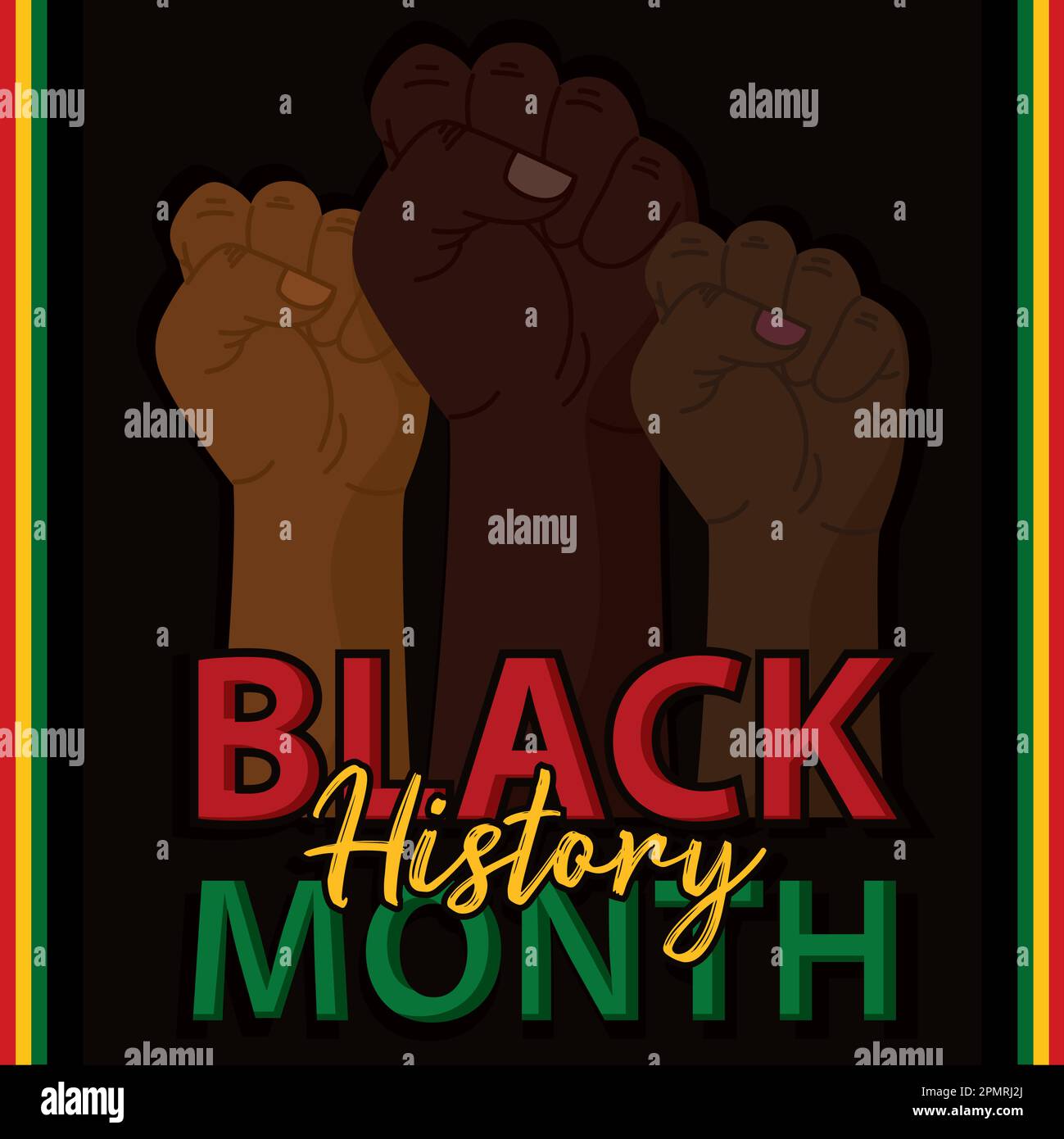 Black history month colored poster Set of protesting afro american ...