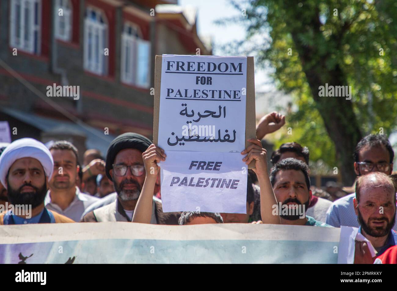 A Kashmiri Muslim kid holds a placard during a rally marking al-Quds ...