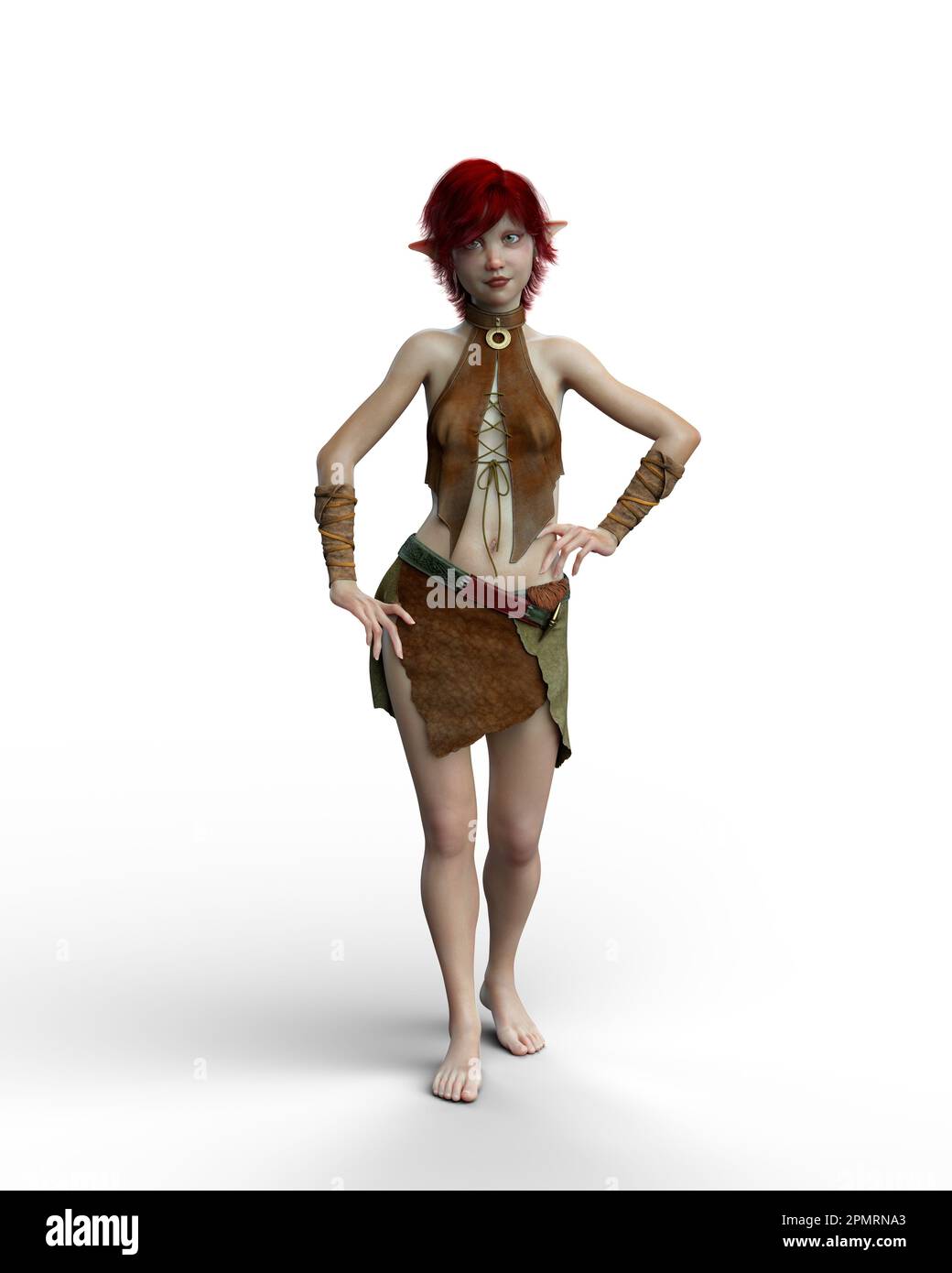 Cute female pixie, a mythical elf like creature from English folklore. 3D illustration isolated on a white background. Stock Photo
