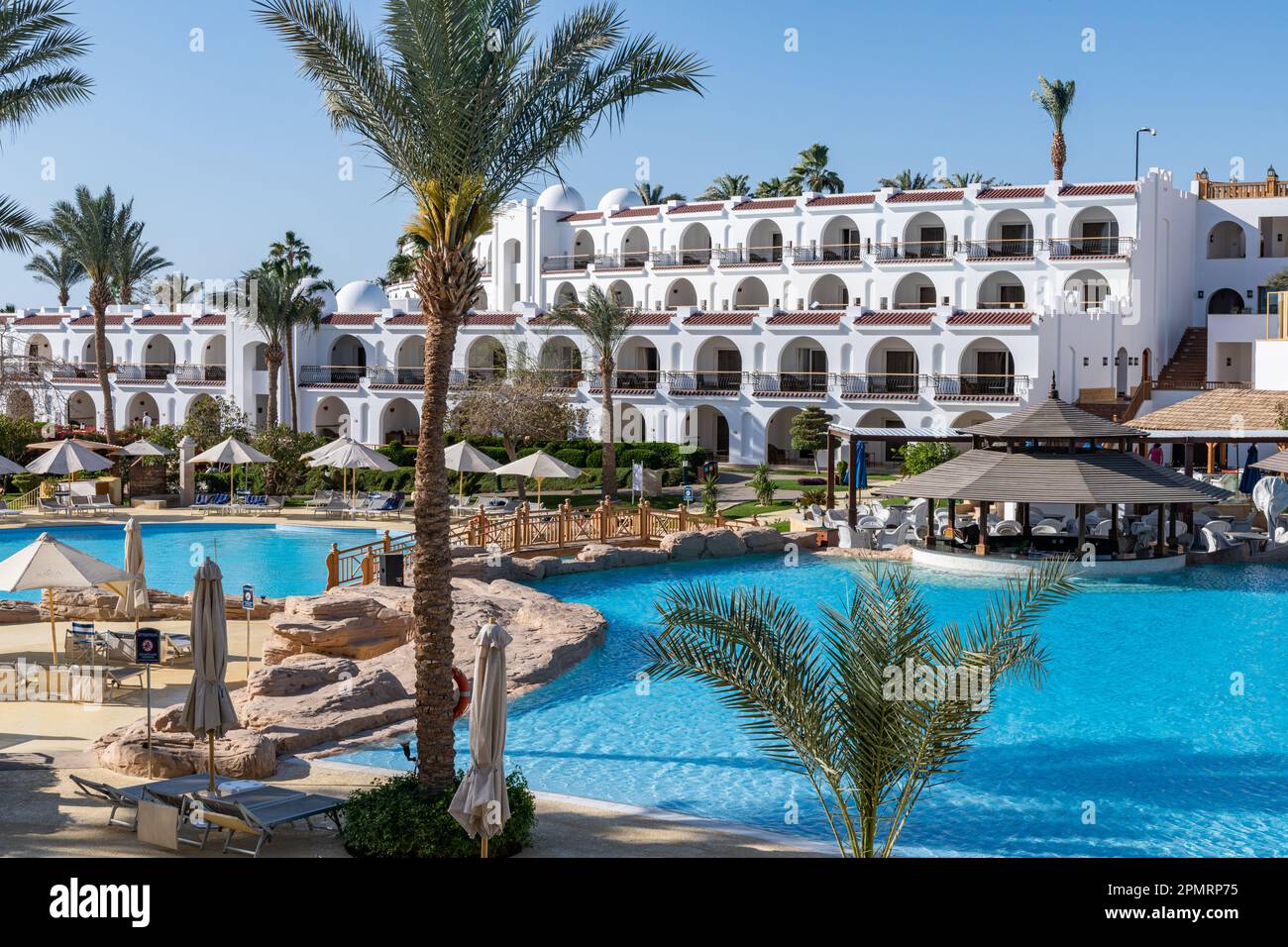 A view of the swimming pool of Royal Savoy luxury hotel in Sharm el-Sheikh, Egypt Stock Photo