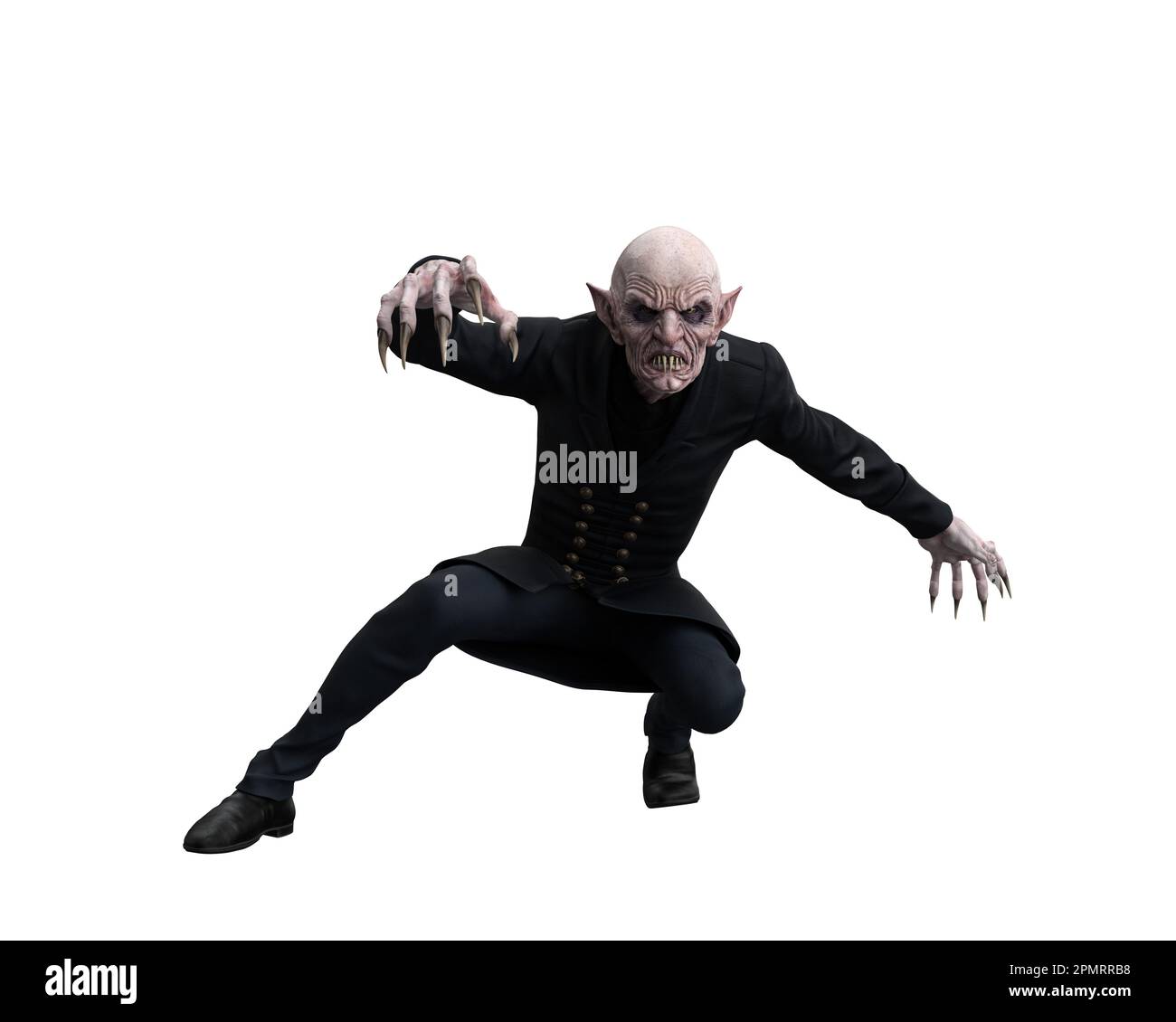 Vampire undead creature crouching in a creepy pose. 3d illustration