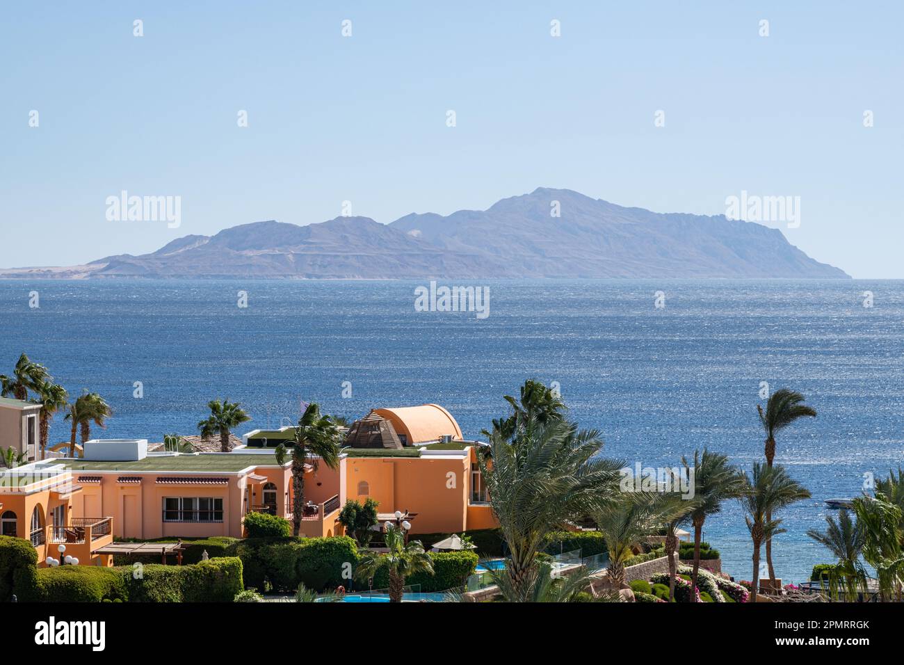 A view of Tiran Island in Saudi Arabia from the Royal Savoy luxury hotel in Sharm el-Sheikh, Egypt Stock Photo