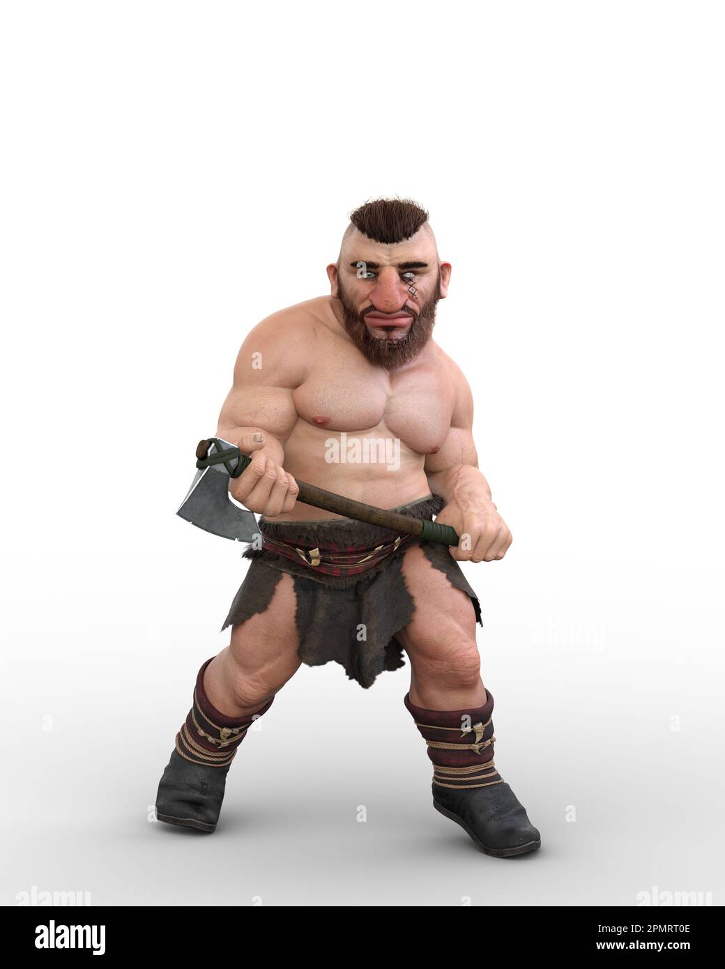 3D illustration of a fantasy Dwarf or babarian warrior character ...