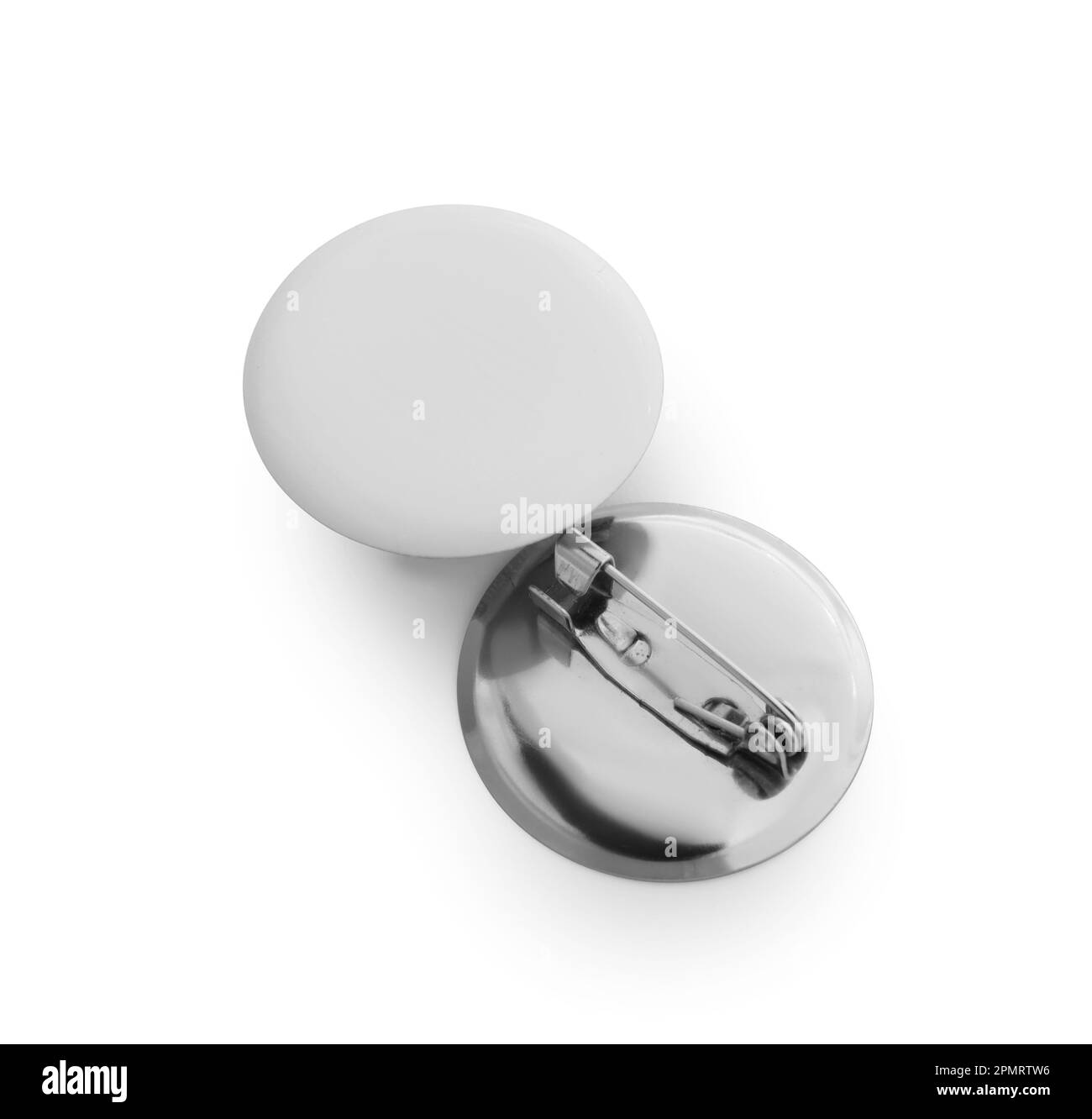 Blank white badges on white background Stock Photo - Alamy