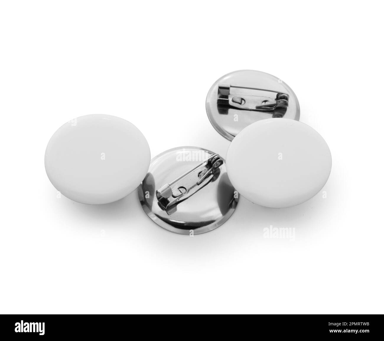 Blank white badges on white background Stock Photo - Alamy