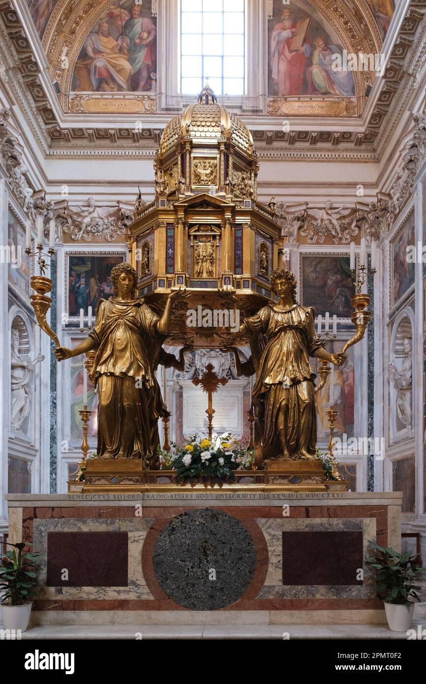 View of an altar of the Basilica of Santa Maria Maggiore in Rome. Known ...