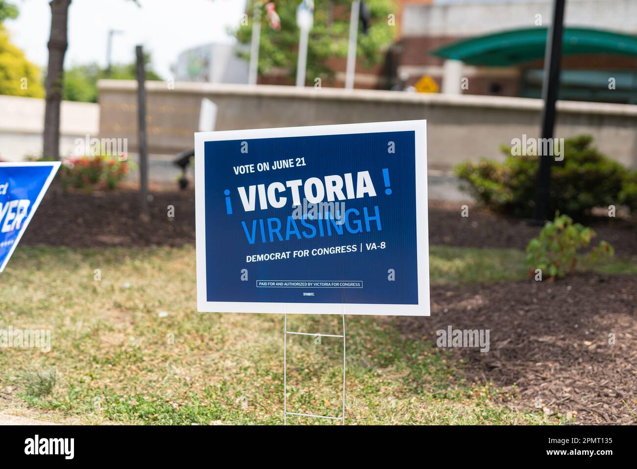 A yard sign for Victoria Virasingh who is running in Virginia's 8th ...