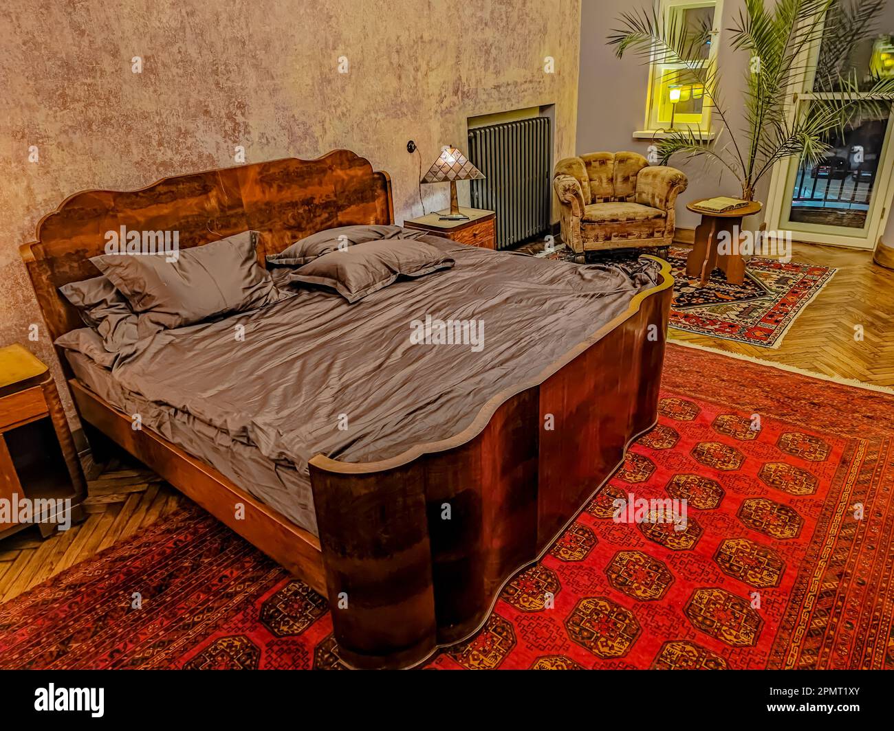 View of Luxury Interior. Modern art deco bedroom interior in dark colors Stock ...