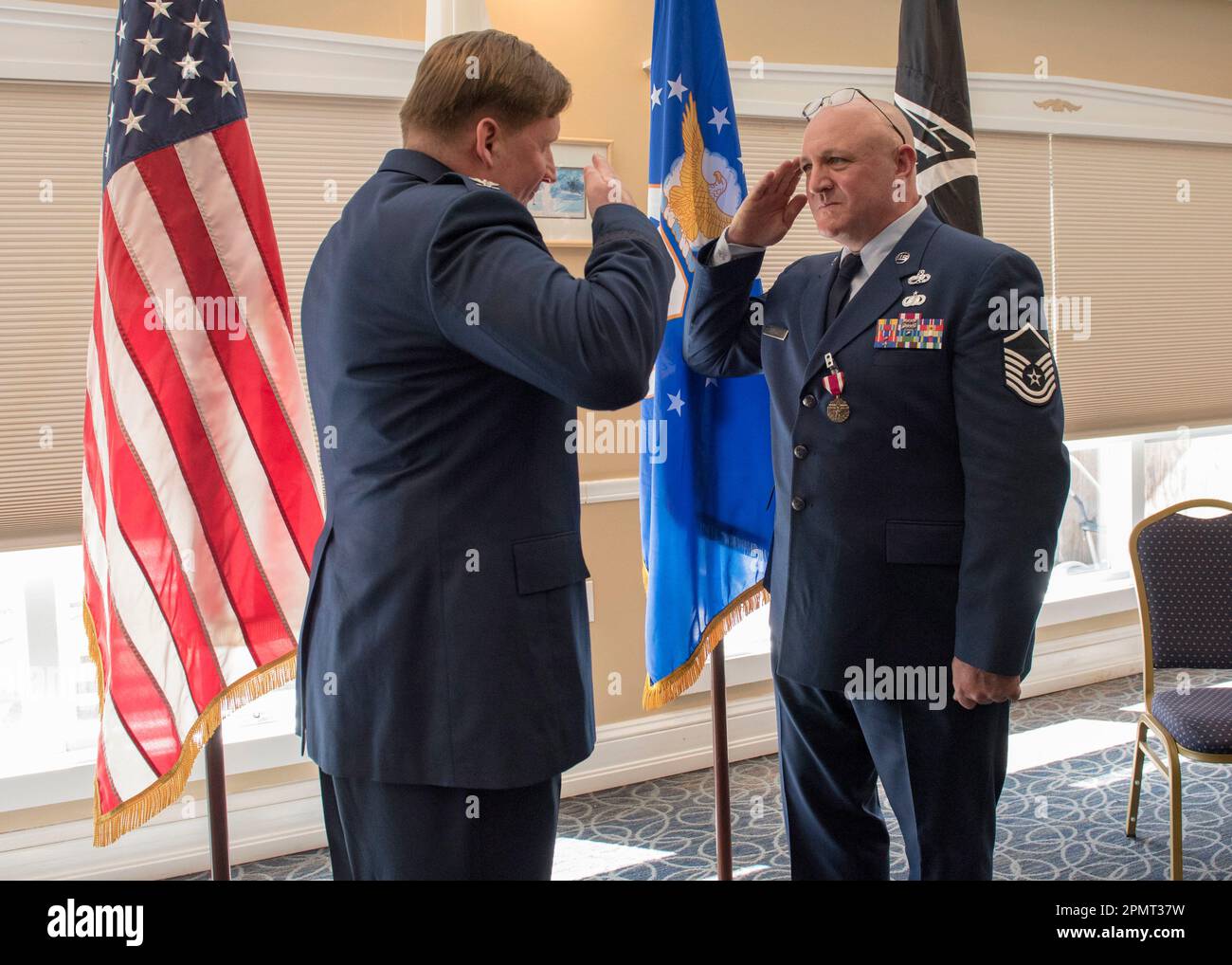 Cape Cod, Massachusetts, USA. 14th Apr, 2023. Teixeira's stepfather, THOMAS DUFAULT (left), retired from the military after 34 years of service. His ceremony was held at Cape Cod in 2019. (Credit Image: © Staff Sgt. Thomas Swanson/ZUMA Press Wire) EDITORIAL USAGE ONLY! Not for Commercial USAGE! Stock Photo