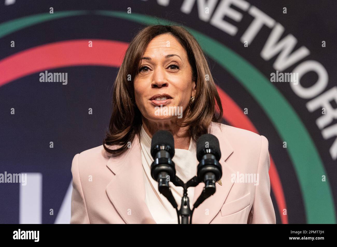 Vice President of the USA Kamala Harris speaks during NAN 2023 convention day 3 at Sheraton