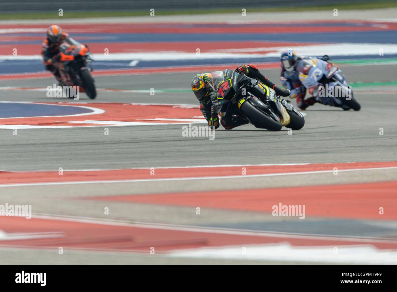 AUSTIN, TX - APRIL 14: Marco Bezzecchi (72) of Italy and Mooney VR46 Racing  Team rides through the chicane with Alex Marquez (73) of Gresini Racing  MotoGP following close behind during Free