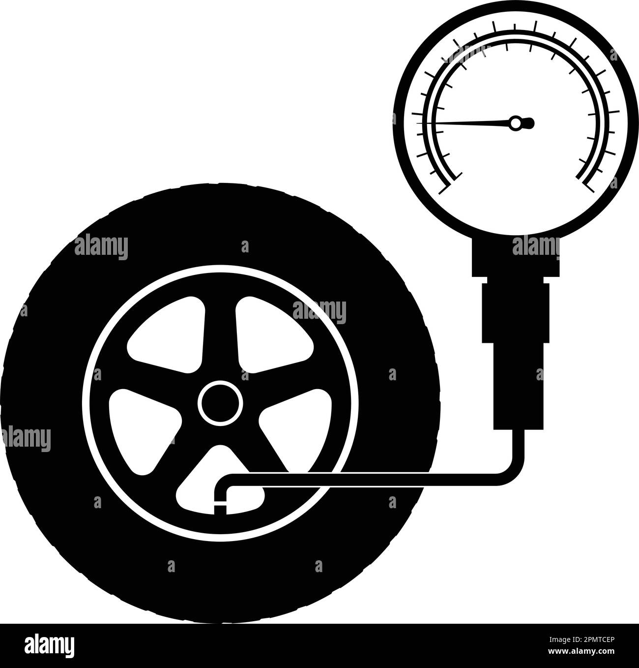 Tire pressure gauge icon.Car wheel with manometer illustration logo