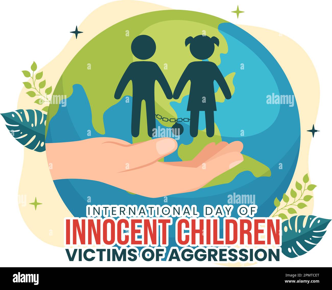 International Day of Innocent Children Victims of Aggression Vector Illustration with Kids Sad Pensive and Cries in Flat Cartoon Hand Drawn Templates Stock Vector
