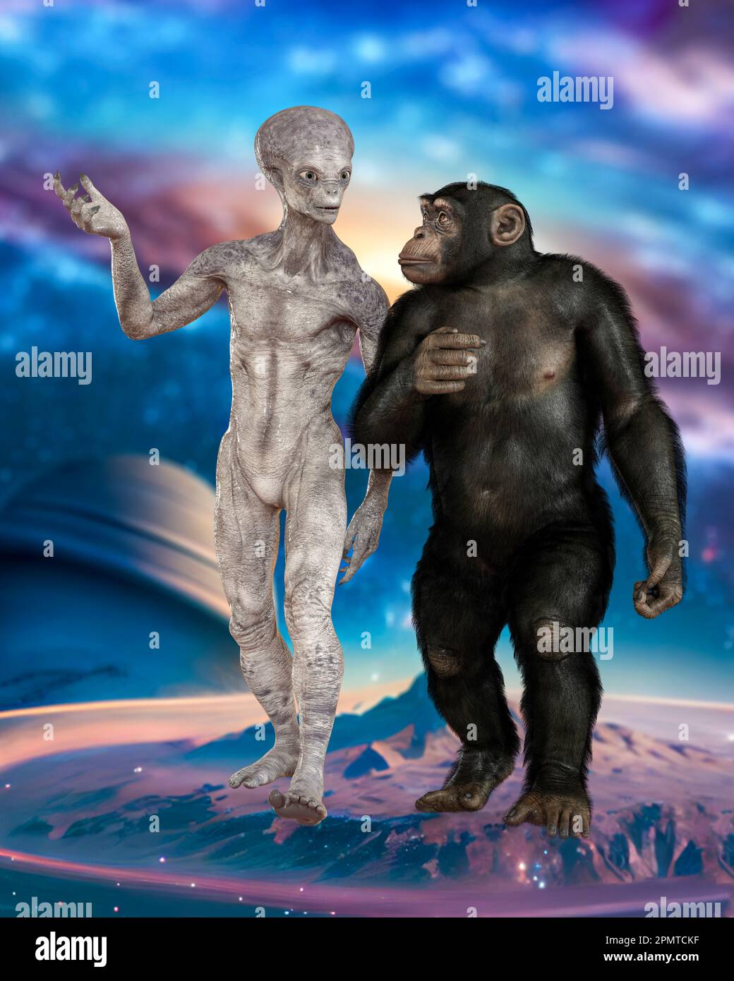 Alien and chimpanzee, illustration Stock Photo - Alamy