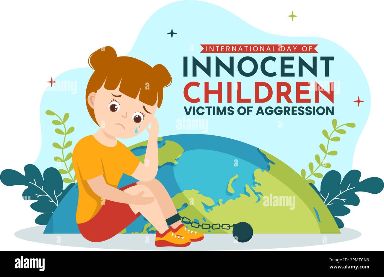 International Day of Innocent Children Victims of Aggression Vector Illustration with Kids Sad Pensive and Cries in Flat Cartoon Hand Drawn Templates Stock Vector