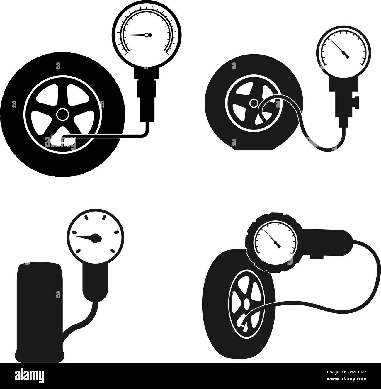 Tire pressure gauge icon.Car wheel with manometer illustration logo design Stock Vector