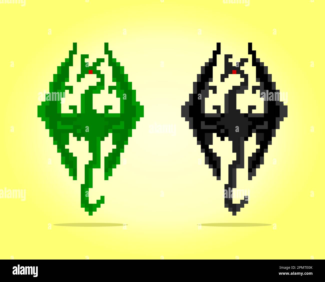 8-bit pixel dragon green and black. Fantasy animals in vector illustrations. Stock Vector
