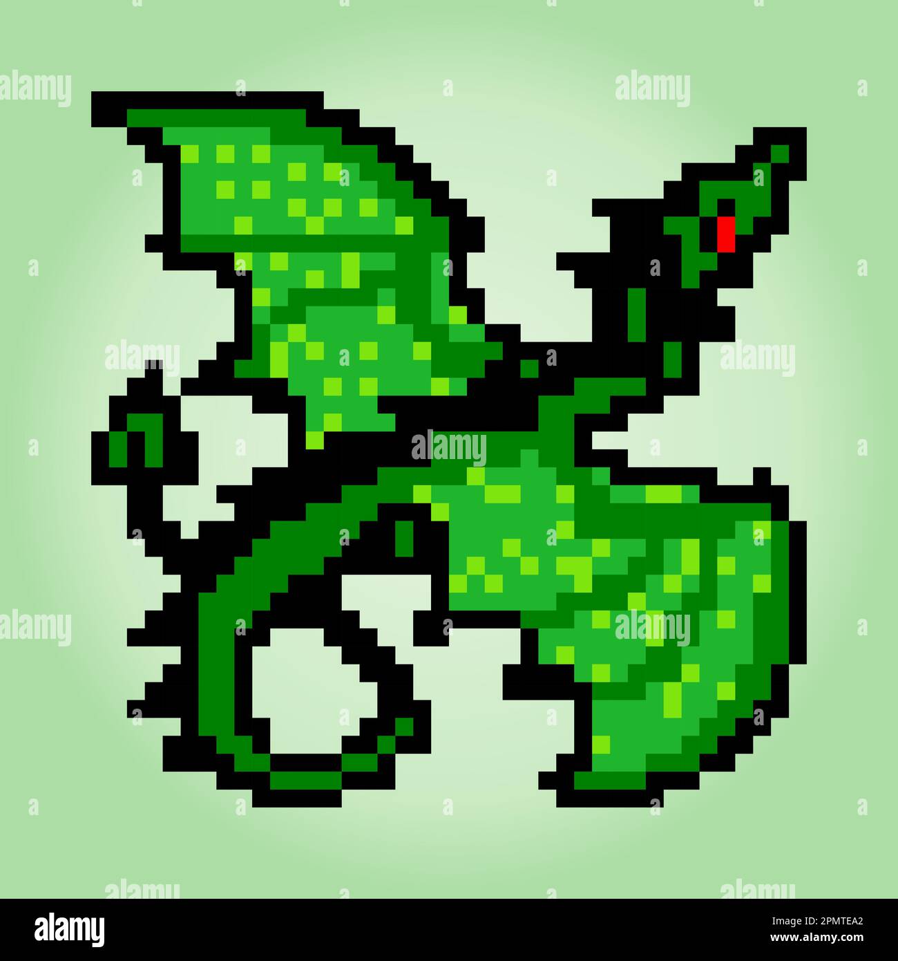 8-bit green dragon pixel image. Animals in vector illustrations. Stock Vector