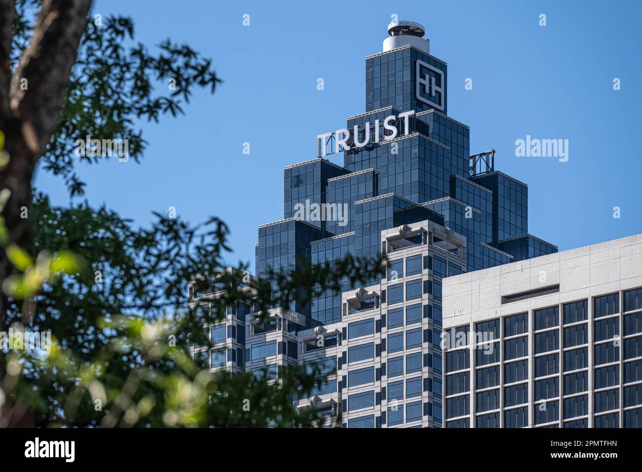 Westin Peachtrree Plaza Hotel in Atlanta, GA on the day of the 1975 topping  out ceremony. The Westin Peachtree Plaza, Atlanta, is a skyscraper hotel on  Peachtree Street in downtown Atlanta, Georgia