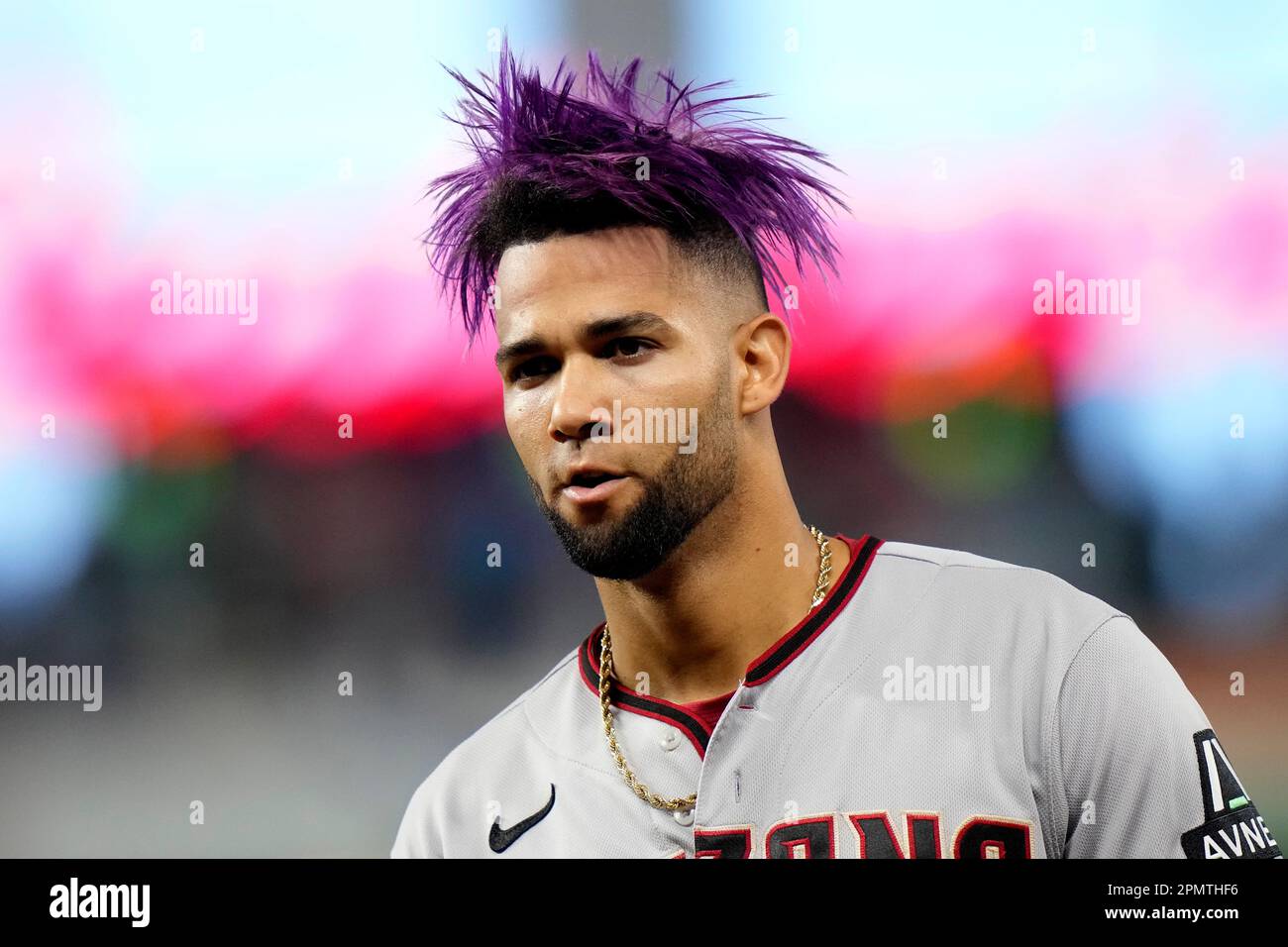 Arizona Diamondbacks' Lourdes Gurriel Jr. walks to the dugout during a  baseball game against the Miami Marlins, Friday, April 14, 2023, in Miami.  (AP Photo/Lynne Sladky Stock Photo - Alamy