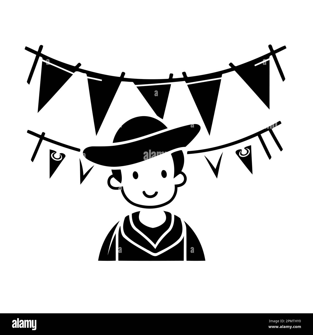 boy in hat with pennants on background brazilian cultural festivity day of sao joao festa junina minimalistic vector illustration Stock Vector