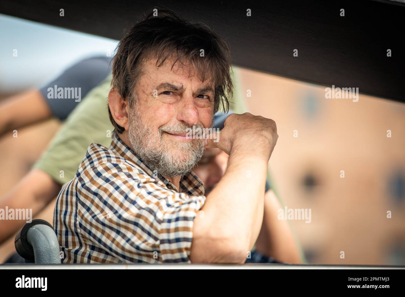 Rome, Italy. 08th Oct, 2022. A portrait of director Nanni Moretti during a break. The new film 'Il sol dell'avvenire' (The sun of the future) by Italian director Nanni Moretti will compete for the Palme d'Or at the 2023 Cannes Film Festival. Set between the 1950s and 1970s in the world of circus and cinema, it will be released in Italian cinemas on 20 April 2023 distributed by 01 Distribution, before moving onto the Croisette in May. The director will turn 70 on August 19, 2023. (Photo by Marcello Valeri/SOPA Images/Sipa USA) Credit: Sipa USA/Alamy Live News Stock Photo