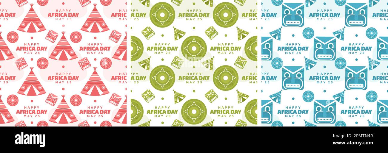 Set of Happy Africa Day Seamless Pattern Design with Culture African ...