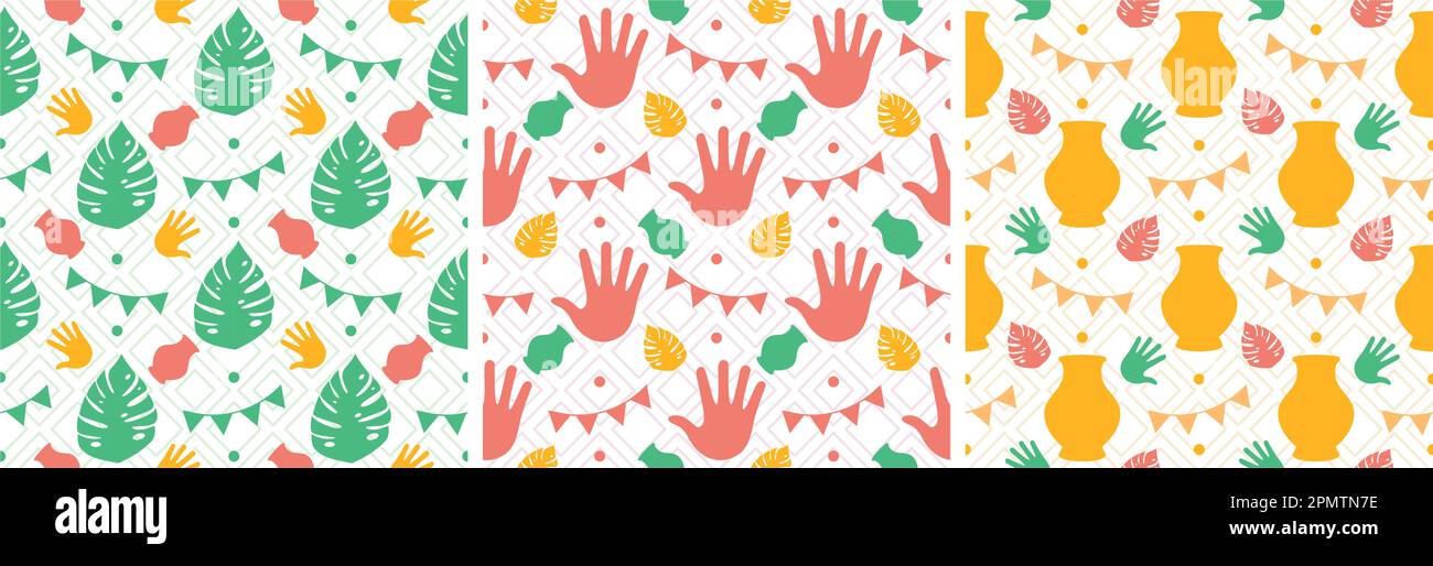 Set of Happy Africa Day Seamless Pattern Design with Culture African ...