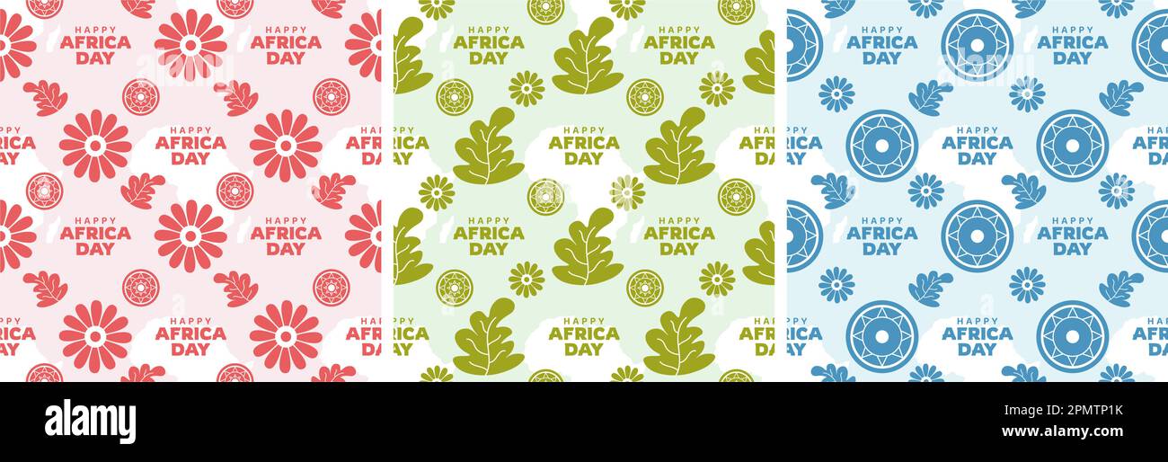 Set of Happy Africa Day Seamless Pattern Design with Culture African ...