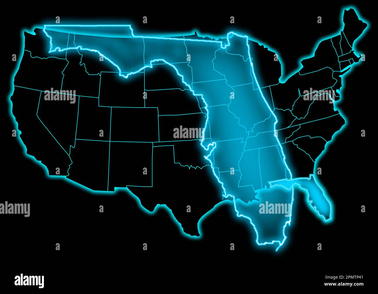 Map of the United States florida - Map Of The United States Florida With Borders Of Cities On A Black Background 2PMTP41 