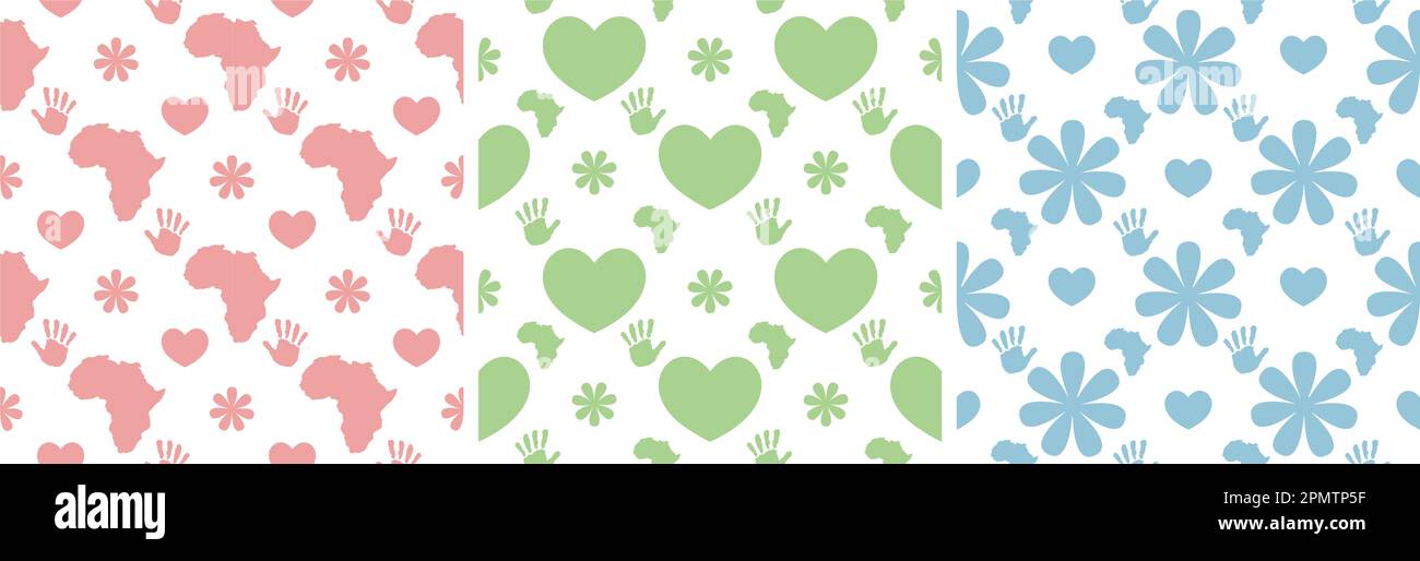 Set of Happy Africa Day Seamless Pattern Design with Culture African ...