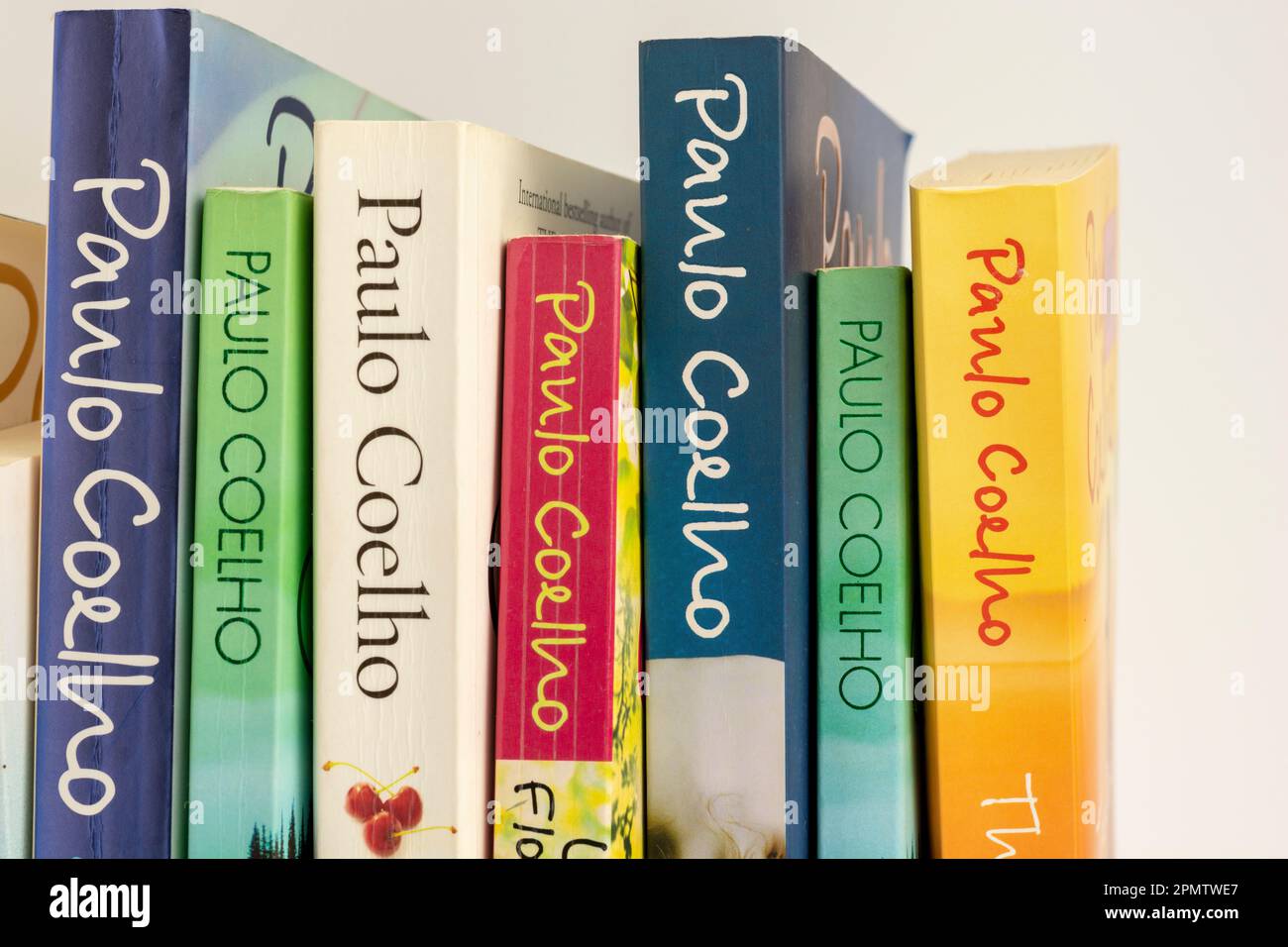 Nova Bana, Slovakia - April, 14, 2023 : A pile of books written by