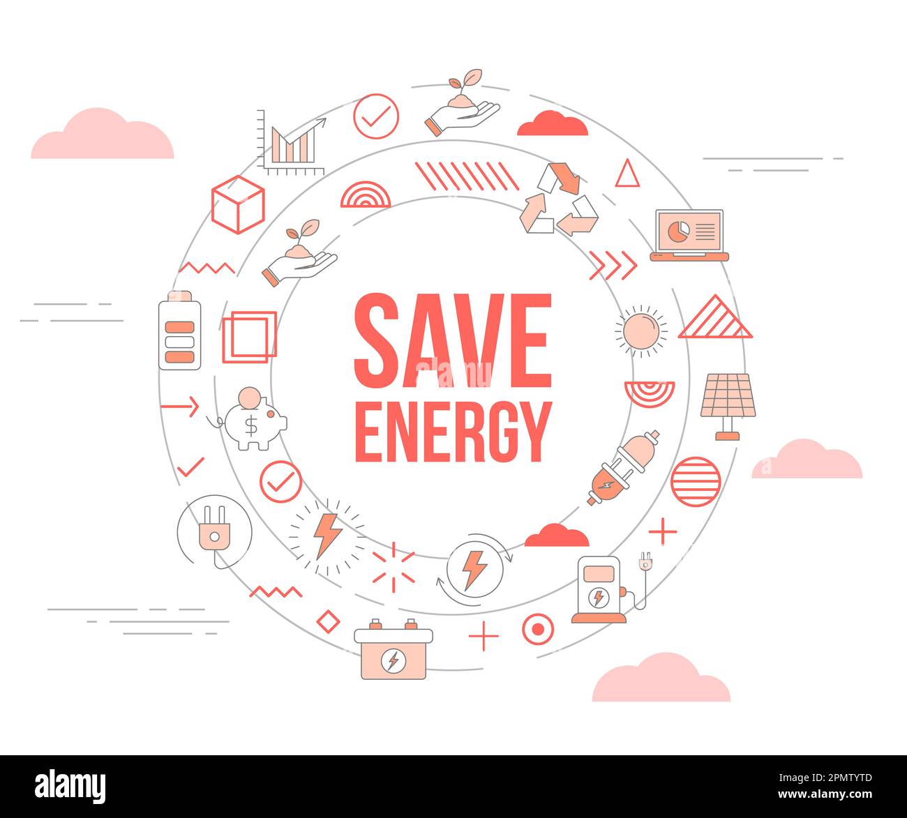 save energy concept with icon set template banner and circle round ...