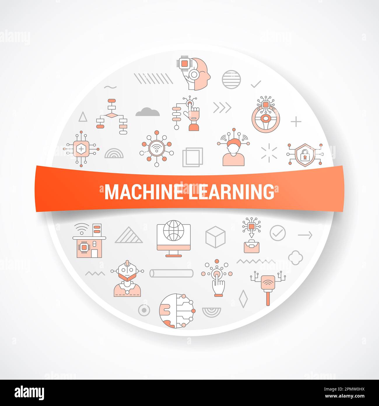 machine learning concept with icon concept with round or circle shape ...