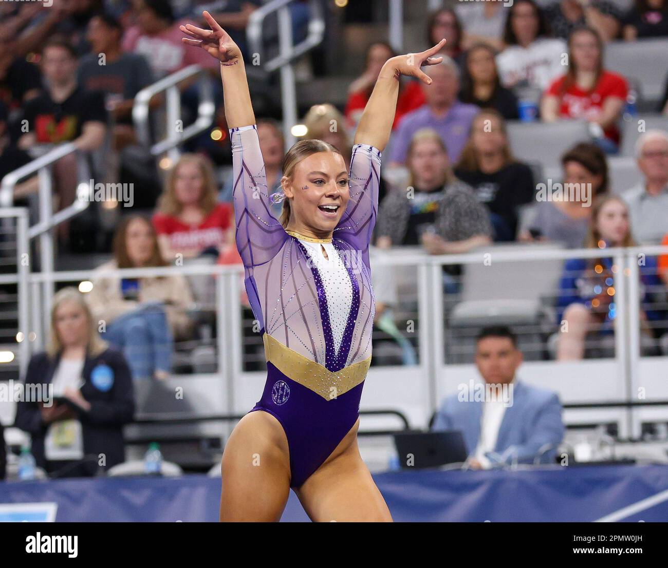 April 13, 2023 LSU's Chase Brock competes o the floor exercise during