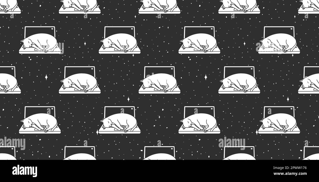 Cat Seamless Pattern vector kitten sleep notebook laptop wallpaper ...
