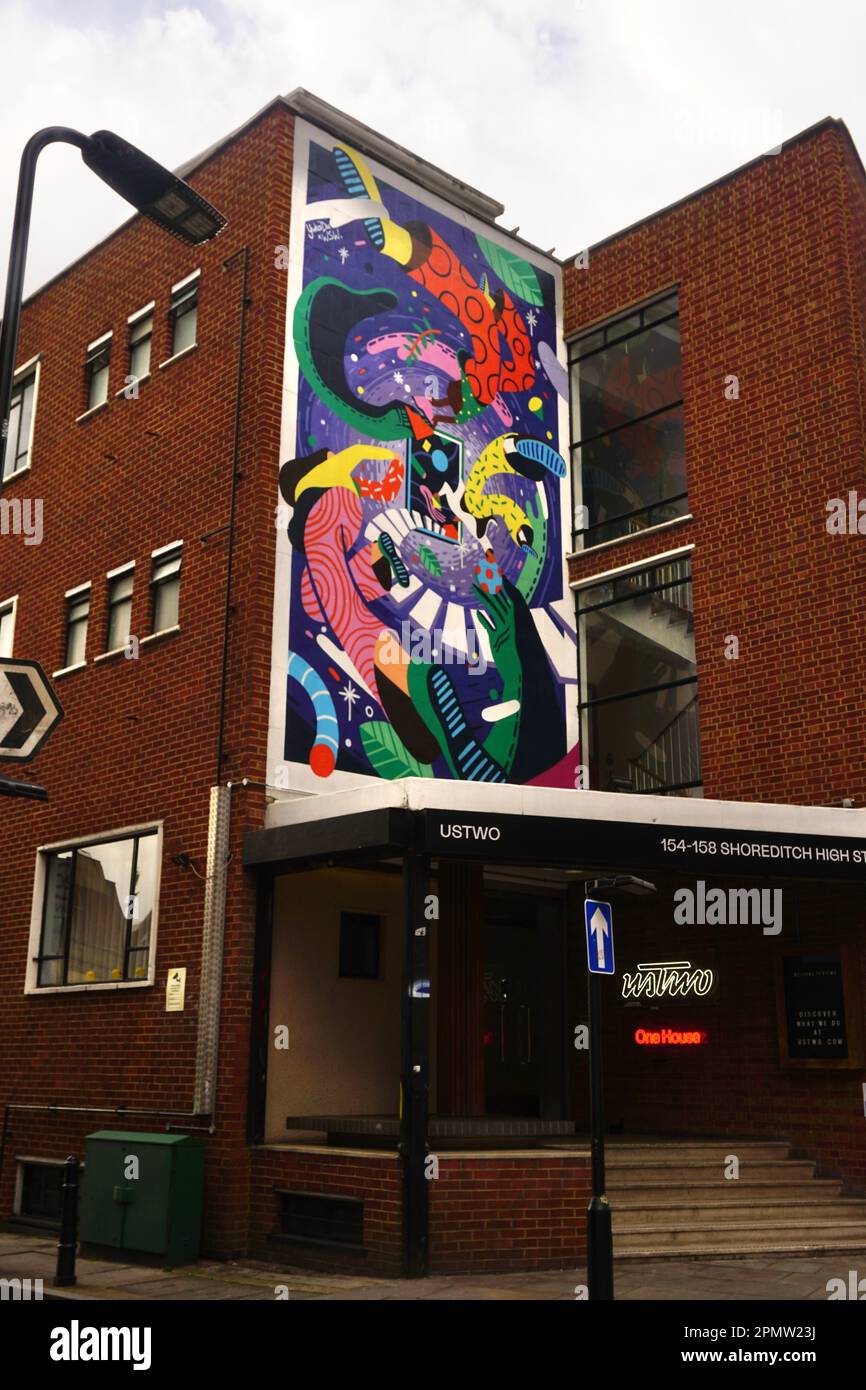 Colourful mural on Shoreditch High Street, London, United Kingdom Stock Photo