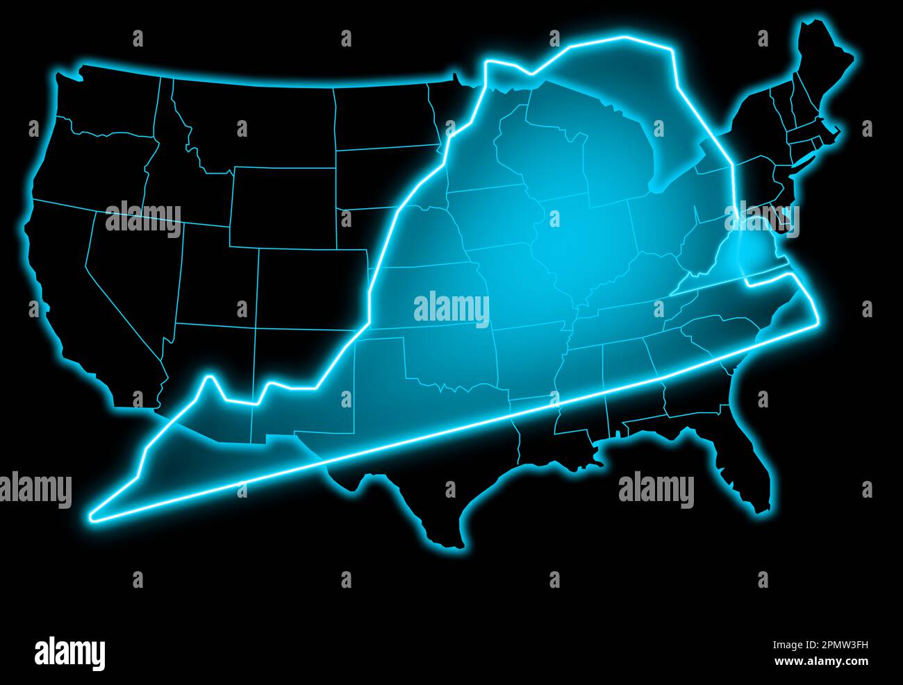 virginia map blue glow futuristic with black united state of america background Stock Photo