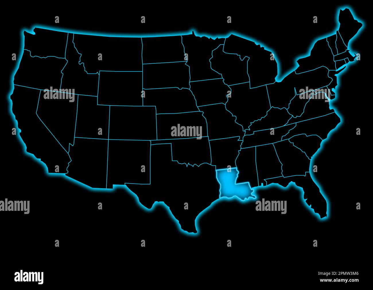 United State Of America Map With Louisiana Blue Glow Futuristic Design United State Of America Map With Louisiana Blue Glow Futuristic Design 2PMW3M6
