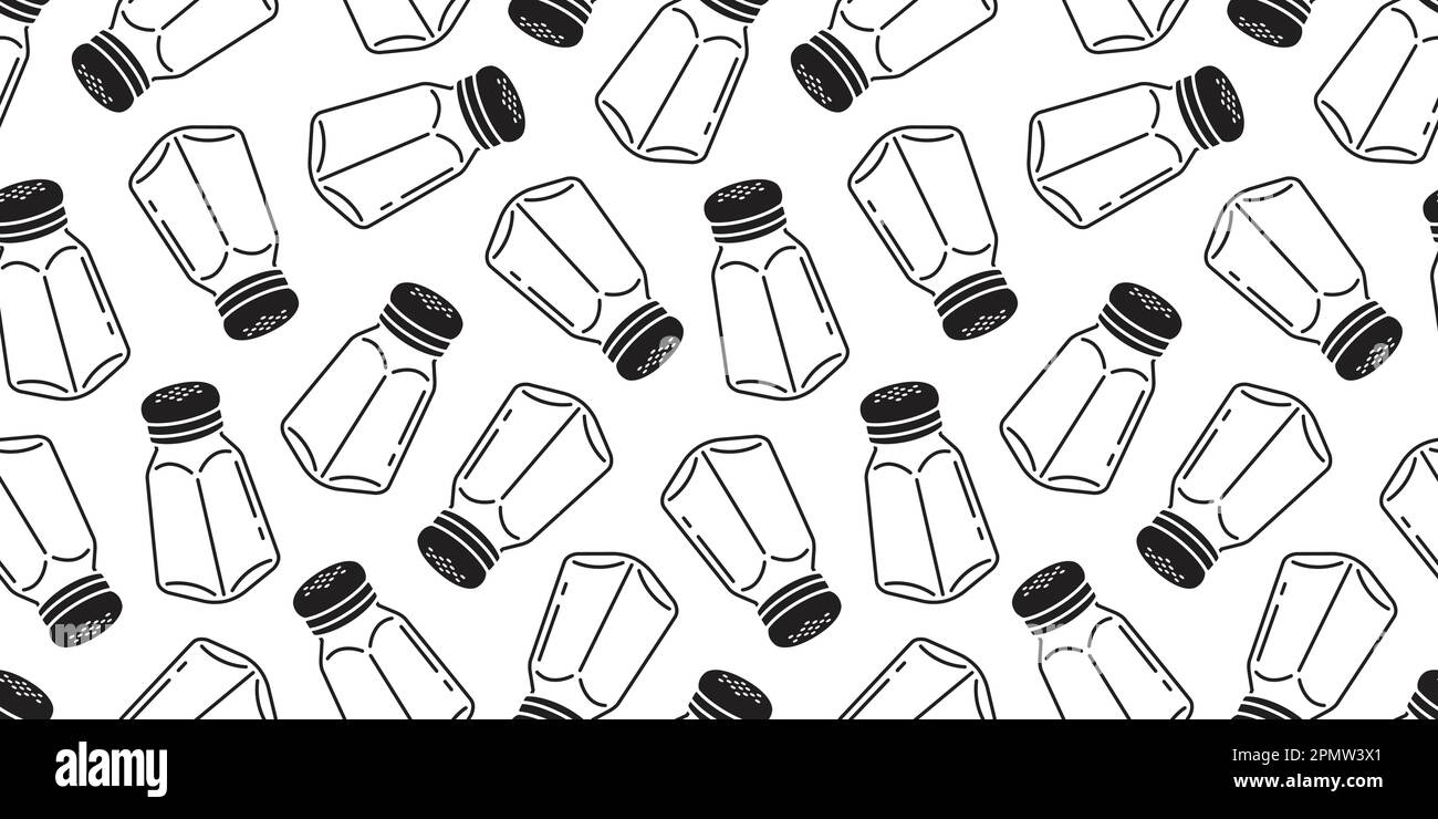 pepper seamless pattern Salt sugar shaker bottle isolated wallpaper background Stock Vector